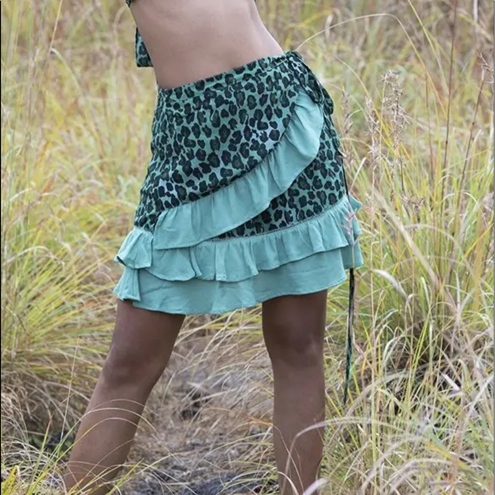 New Tulle and Batiste Wild Heart Mini Skirt Ruffle Leopard Print Wrap Skirt